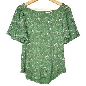 Lucky Brand Floral Ruffle Sleeve Blouse Top